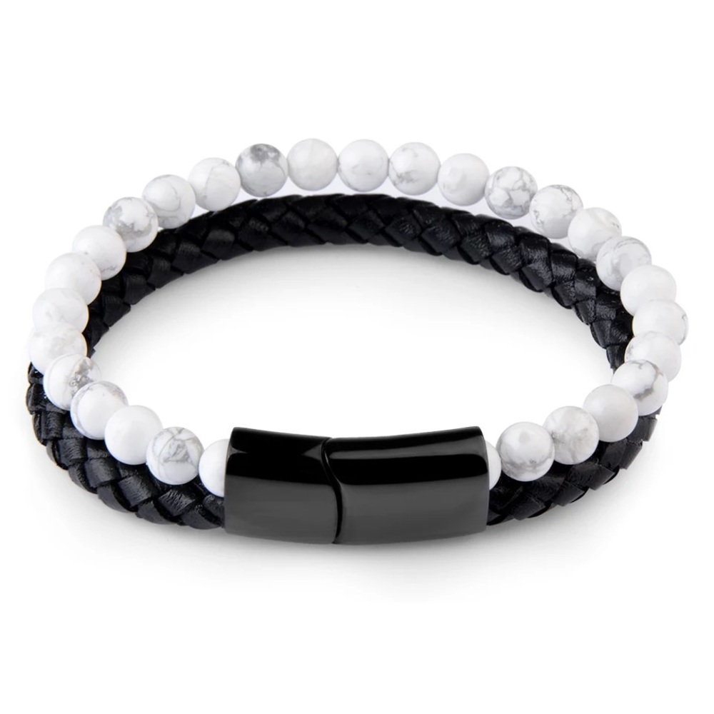 White Howlite Men’s Leather Bracelet